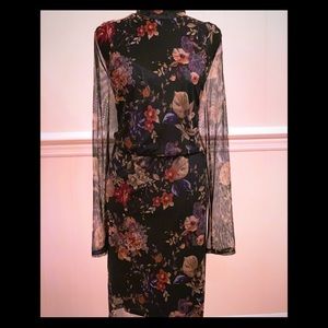 EUC- Emerald Green Floral Mesh Midi Dress